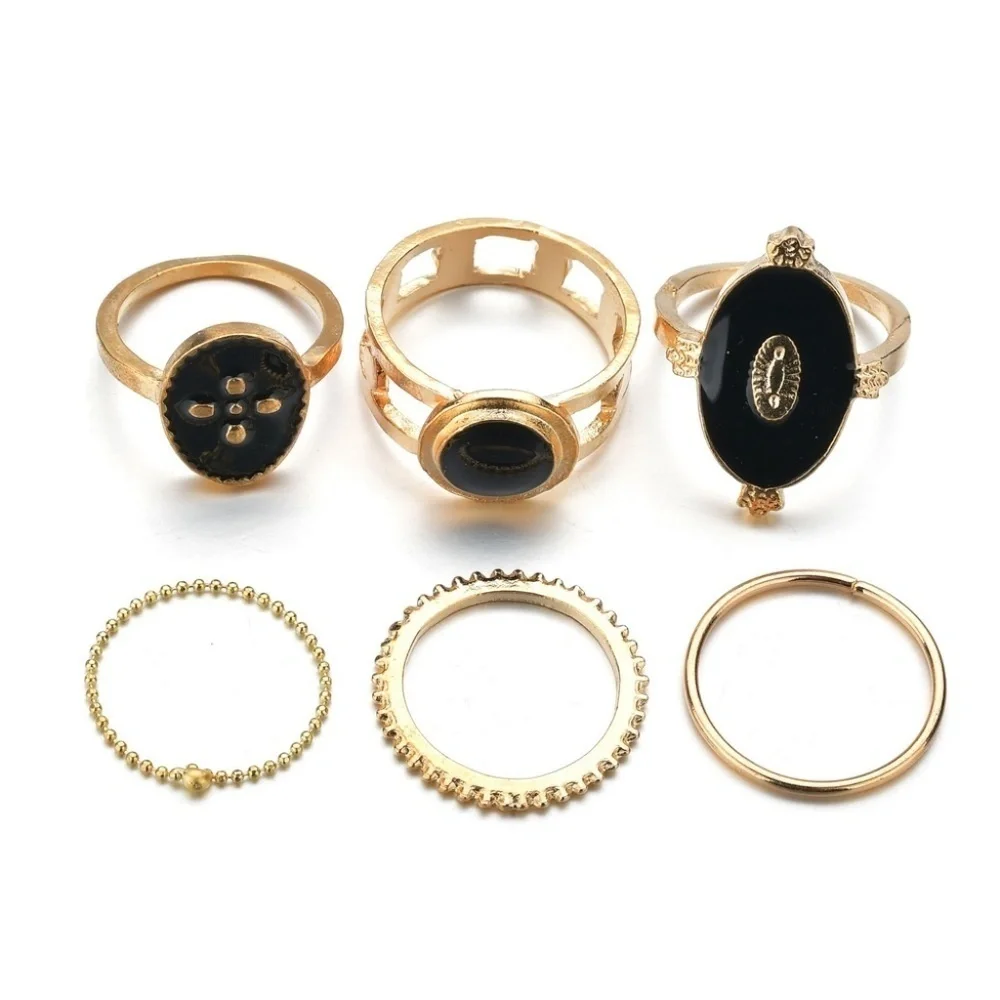 *MOXIE* 6-Pc Gold x Black Fashion Ring Set